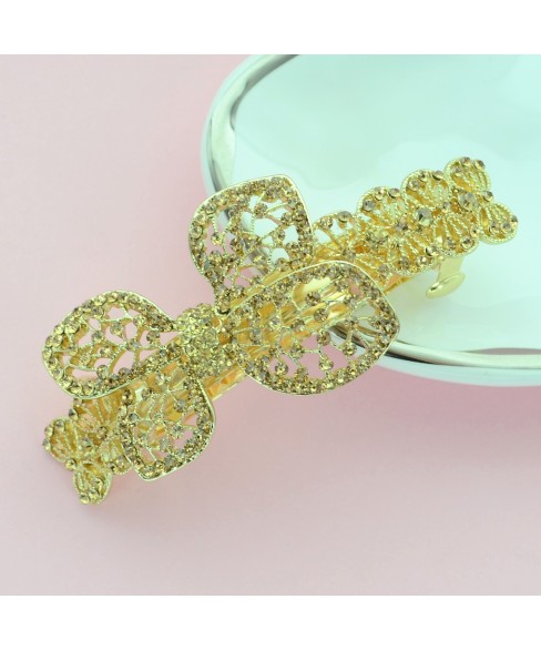 Sparkling Double Clip Crystal Bow Barrette