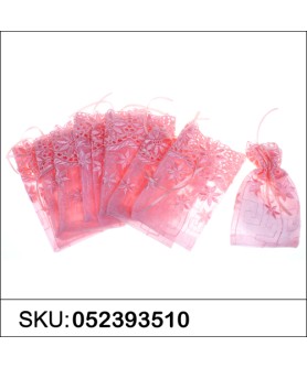 Flower-Embellished Matching Drawstring Organza Bag