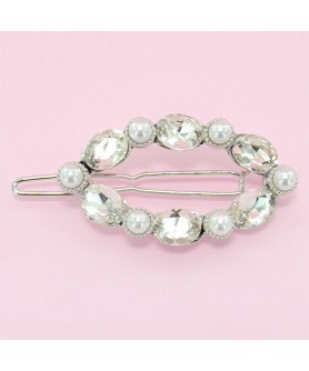 Oval Crystal & Pearl Barrette