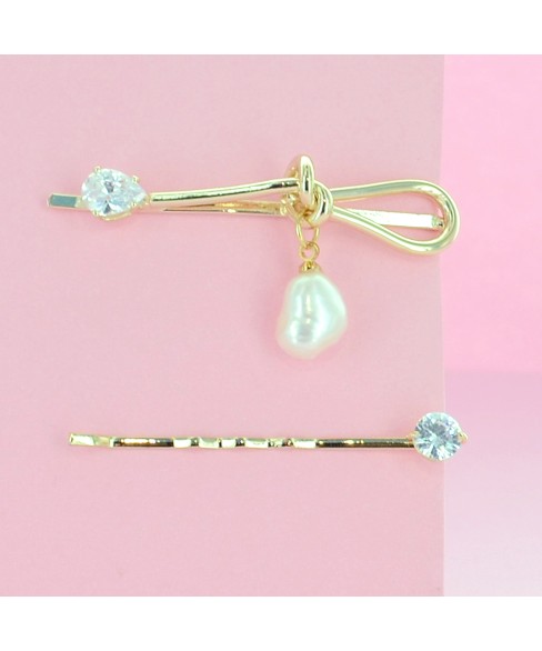 Crystal and Pearl Knot Bobby Pin (2-Pack)