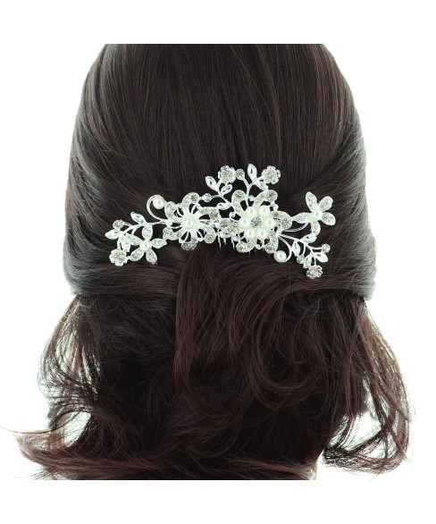 Crystal Flowers & Pearl Hair Comb