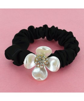 Crystal Flower Silk Like Stain Ponytail Holder