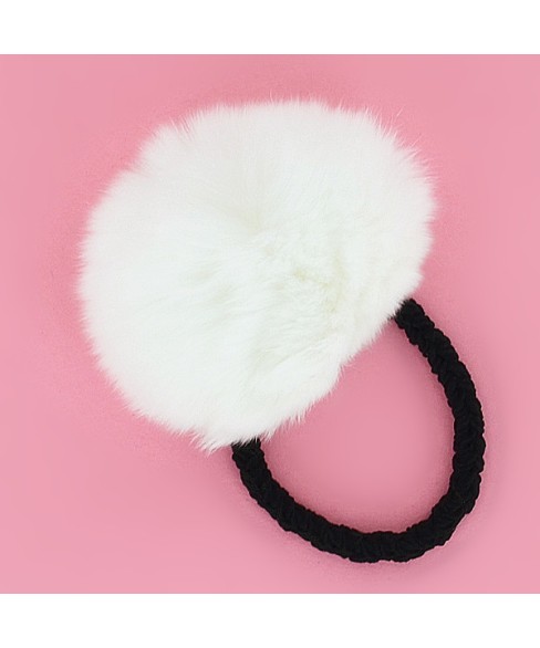 Genuine Rabbit Fur Pom Pom Ponytail Holder