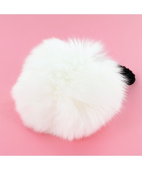 Genuine Rabbit Fur Pom Pom Ponytail Holder