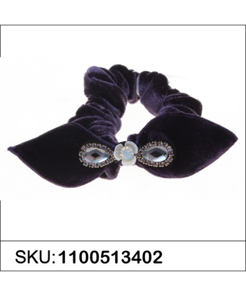 Silk Like Velvet Crystal Bow Ponytail Holder