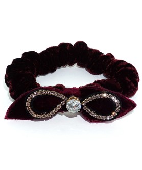 Silk Like Velvet Crystal Bow Ponytail Holder