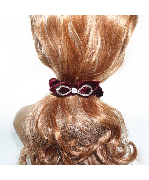 Silk Like Velvet Crystal Bow Ponytail Holder