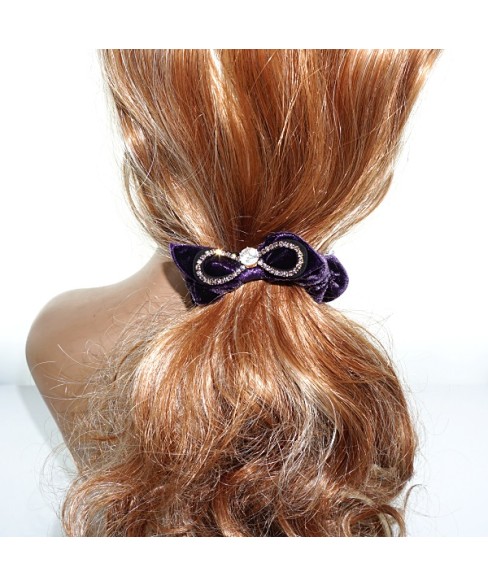 Silk Like Velvet Crystal Bow Ponytail Holder