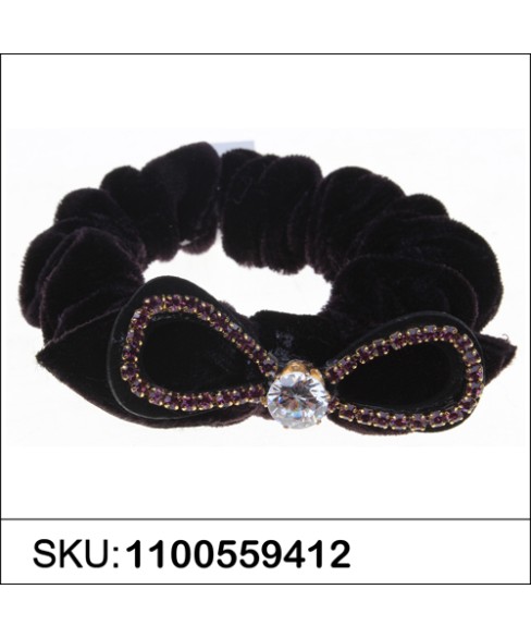 Silk Like Velvet Crystal Bow Ponytail Holder