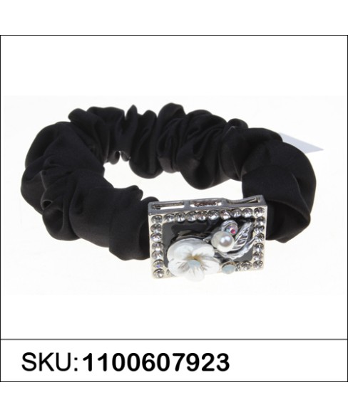 Crystal Flower Silk Like Stain Ponytail Holder