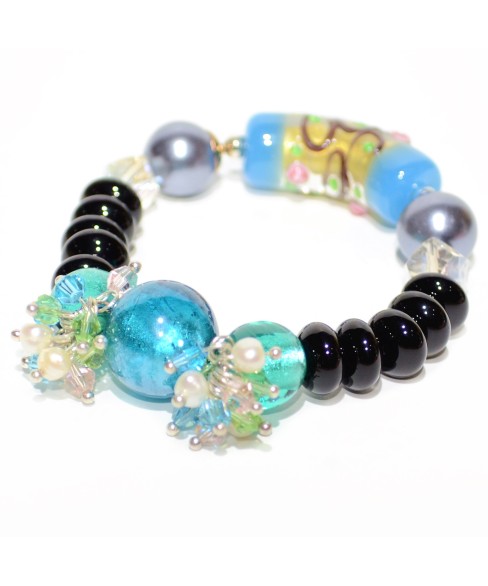 Hand Art Craft Beads & Crystal Stretch Bracelet