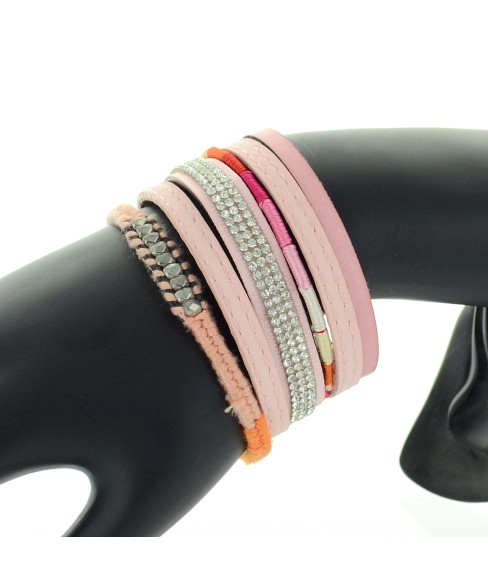 Leather & Crystal Multi-Strand Bracelet