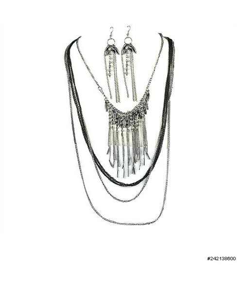 Necklace& Earr Set Gray