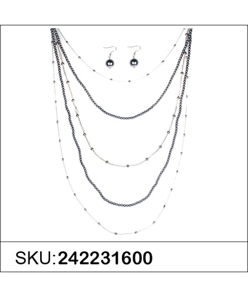 Necklace& Earr Set Gray