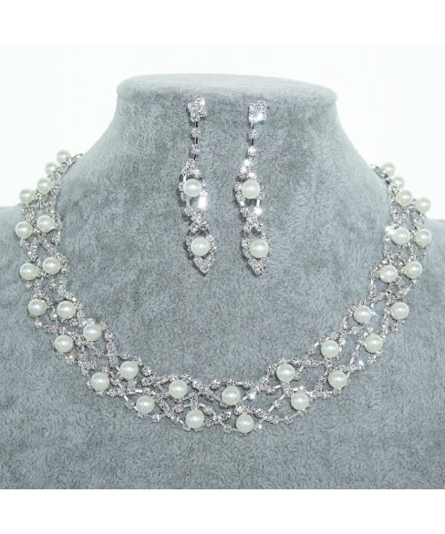 Rhinestone & Faux Pearl Evening Necklace Set