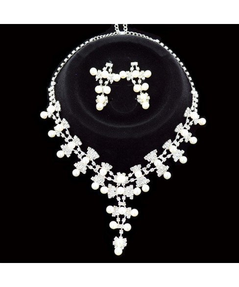 Rhinestone & Faux Pearl Evening Necklace Set