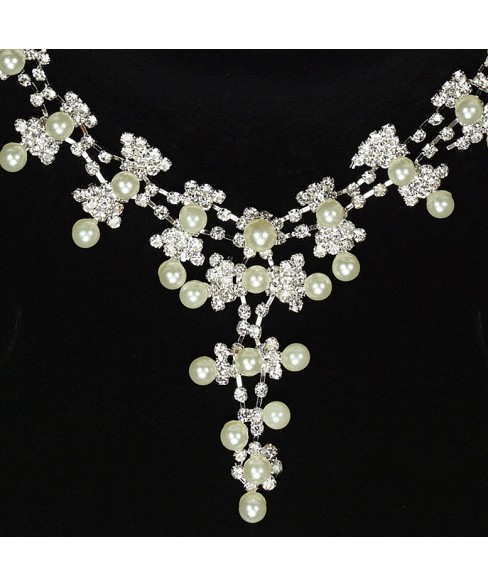 Rhinestone & Faux Pearl Evening Necklace Set