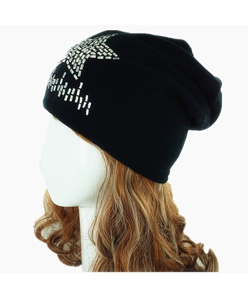 Double Layer Crystal Star Beanie