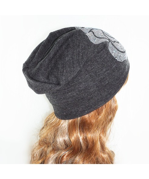 Double Layer Crystal Flower Beanie
