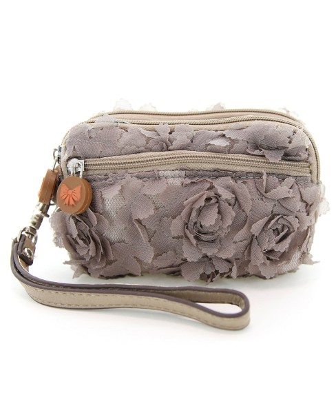 Floral Triple Compartment Wristlet Change Purse