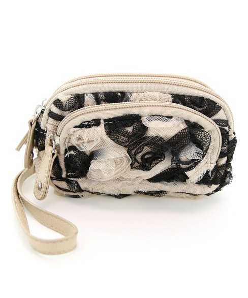 Floral Triple Compartment Wristlet Change Purse