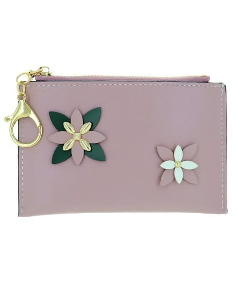 Flower Faux Leather Zip Card Case