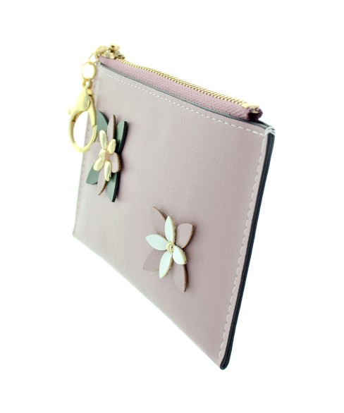 Flower Faux Leather Zip Card Case