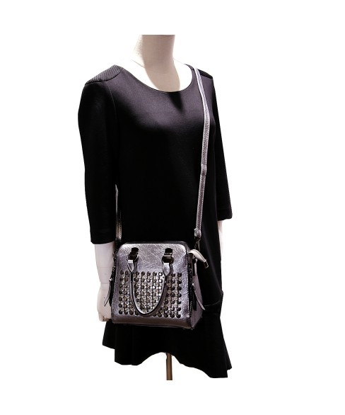 Crystal Studded Top Handle Faux Leather Tote