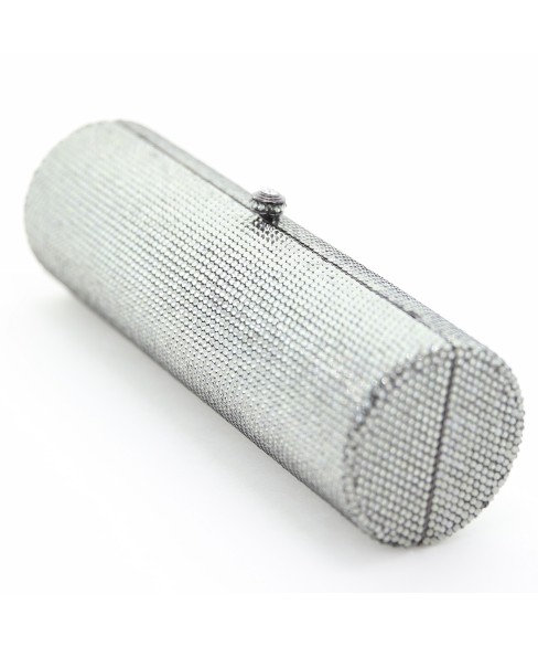 Crystal-Embellished Cylinder Evening Clutch