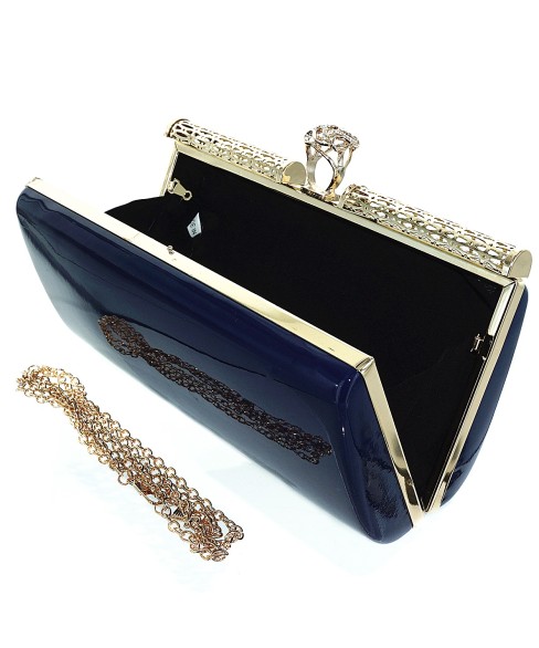 Liquid-Shine Vegan Patent Leather Frame Clutch