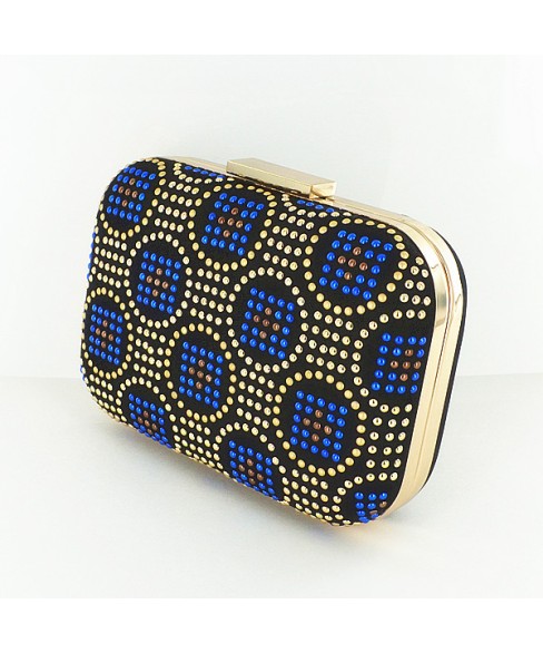 Studded Silk Like Stain Clutch