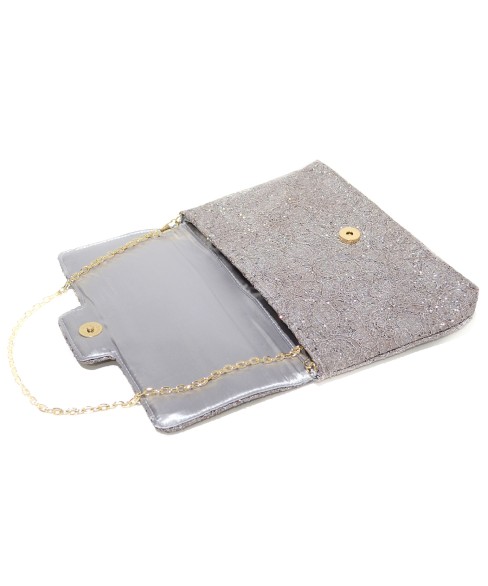 Crystal Buckle Glitter Lace Clutch