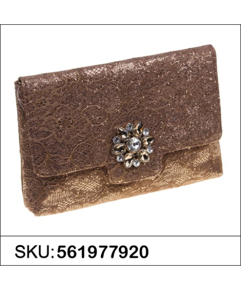 Crystal Buckle Glitter Lace Clutch