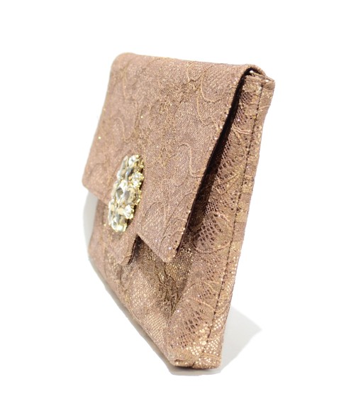 Crystal Buckle Glitter Lace Clutch