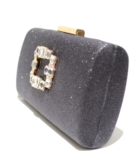 Crystal Buckle Glitter Clutch