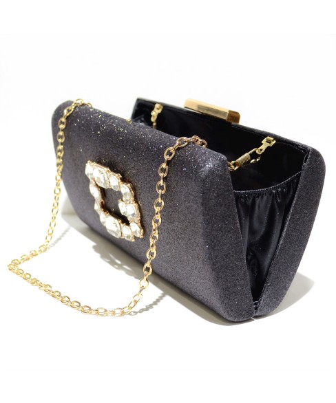 Crystal Buckle Glitter Clutch