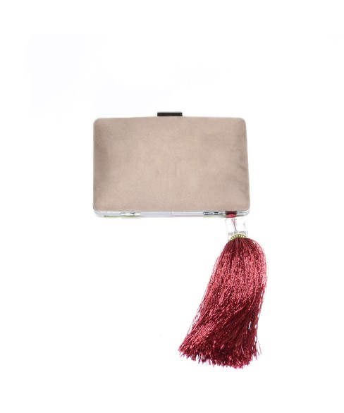 Faux Suede Tassel Clutch, RED