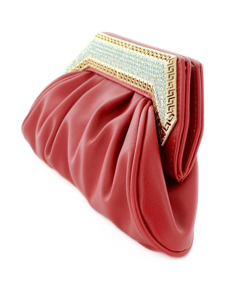 Crystal Frame Faux Leather Clutch