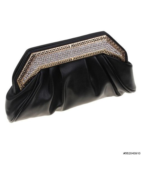 Crystal Frame Faux Leather Clutch