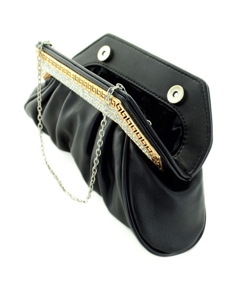 Crystal Frame Faux Leather Clutch