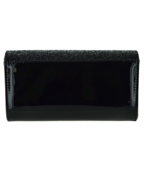 Glitter & Buckle Faux Patent Leather Clutch