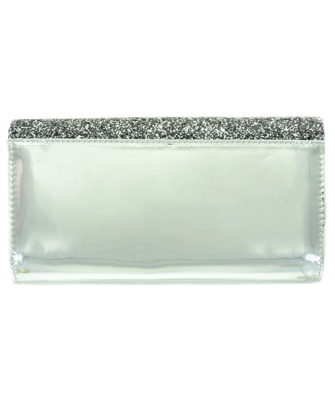 Glitter & Buckle Faux Patent Leather Clutch