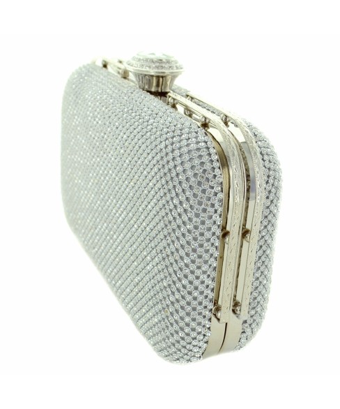 Crystal Top Crystal-dotted Metal Mesh Clutch