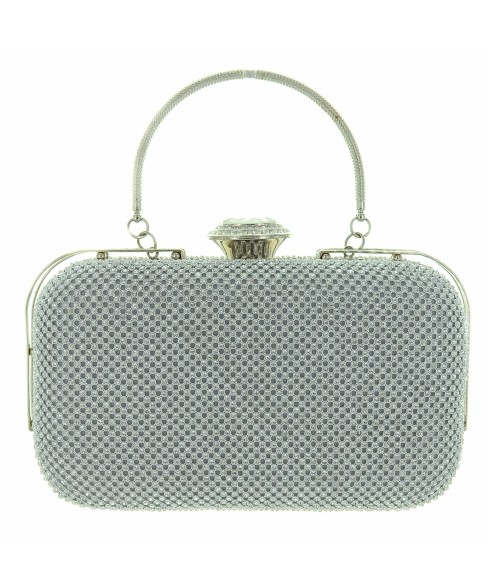 Crystal Top Crystal-dotted Metal Mesh Clutch