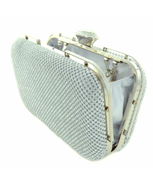 Crystal Top Crystal-dotted Metal Mesh Clutch