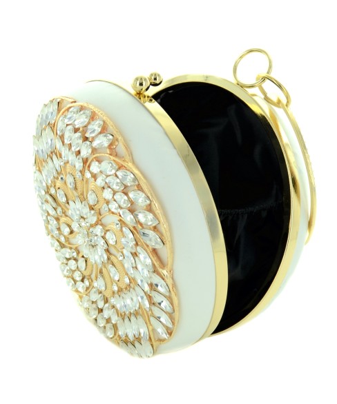 Bangle Top Crystal Deco Faux Leather Circle Clutch