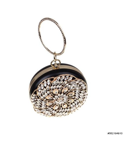 Bangle Top Crystal Deco Faux Leather Circle Clutch