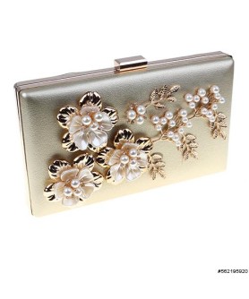 Faux Pearl Foral Clutch