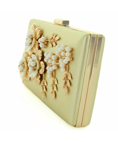 Faux Pearl Foral Clutch