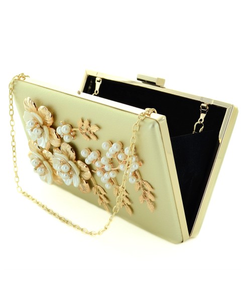 Faux Pearl Foral Clutch